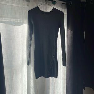 Charcoal bodycon sweater minidress with button detail